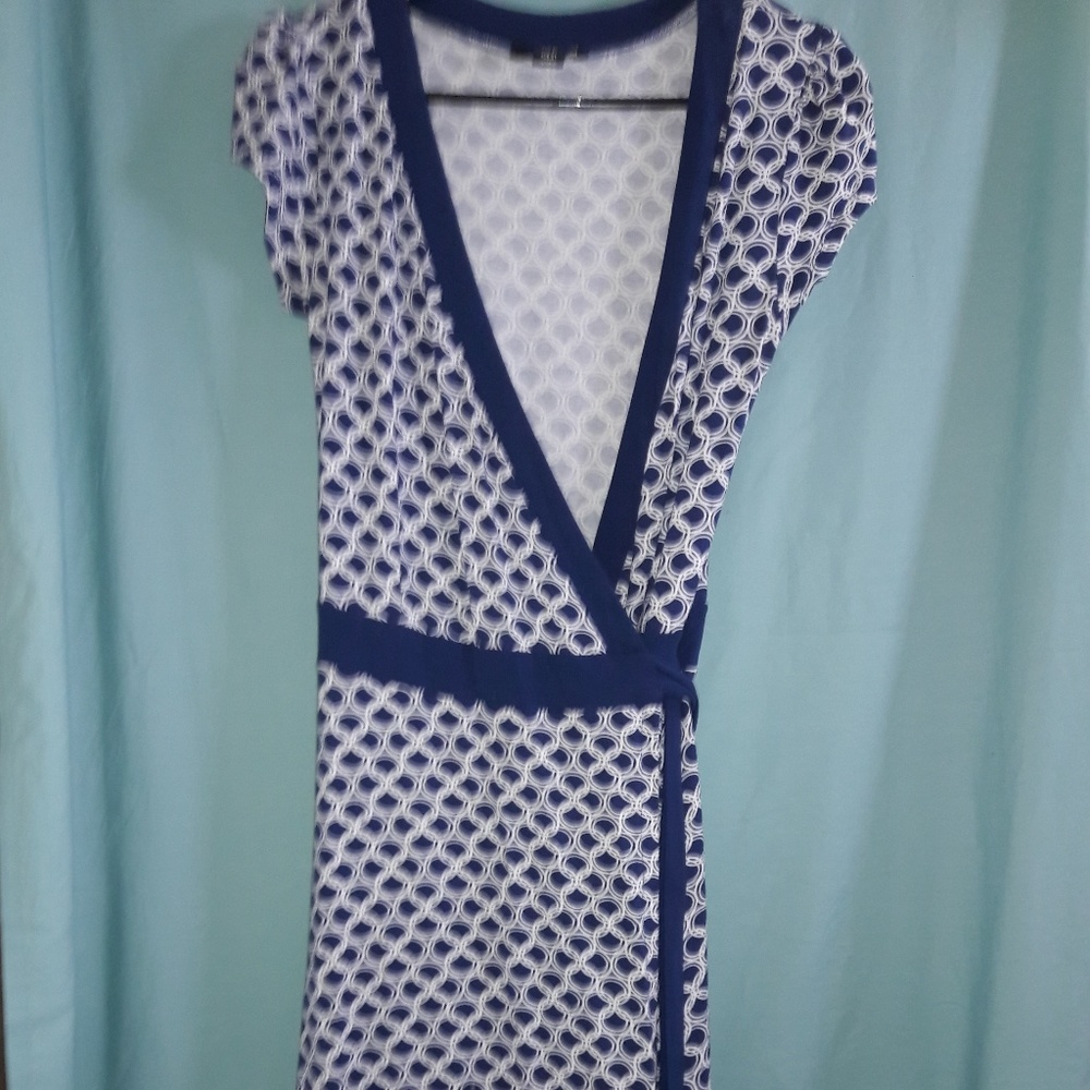 Blue and white wrap dress